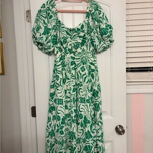Green Floral Puff Sleeve Dress